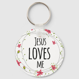 Sleutelhanger met kruis krans bloem wit 'Jesus Lov