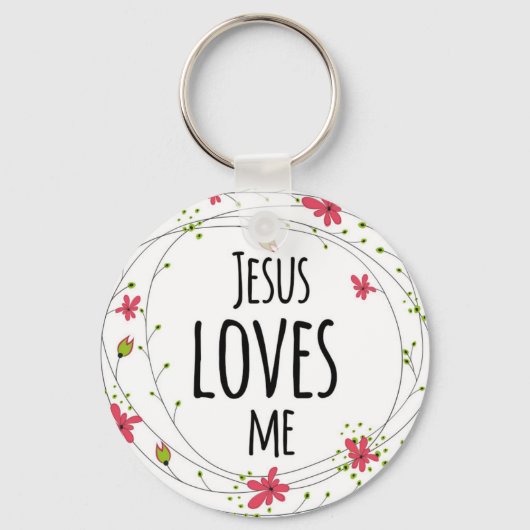 Sleutelhanger met kruis krans bloem wit 'Jesus Lov (Voorkant)