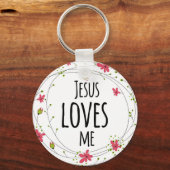 Sleutelhanger met kruis krans bloem wit 'Jesus Lov (Voorkant)