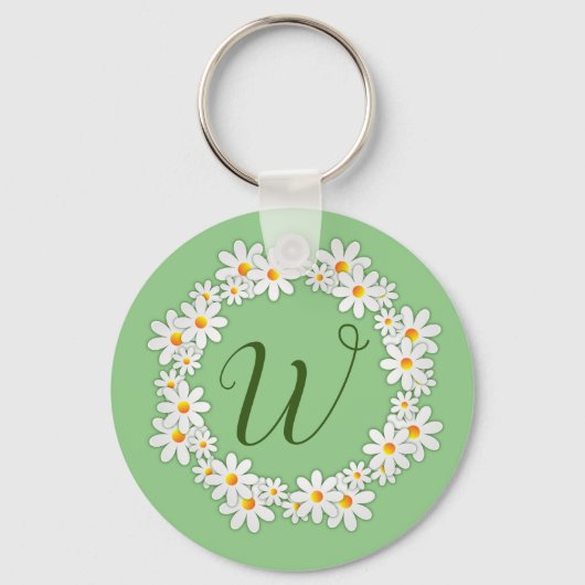 Sleutelhanger met madeliefjesgroene monogram en ma (Voorkant)