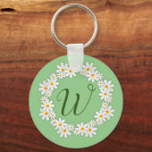 Sleutelhanger met madeliefjesgroene monogram en ma (Voorkant)