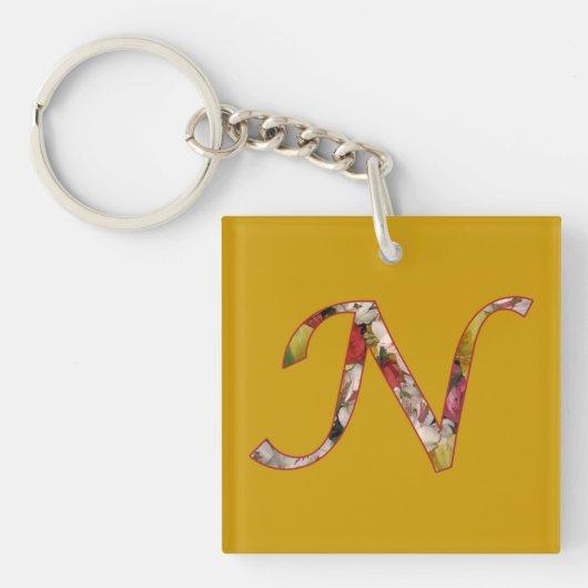 Sleutelhanger met monogram N bloemmotief (voorkant)