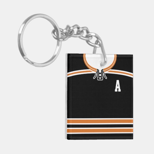 Sleutelhanger met naam en nummer van ijshockeyshir (Voorkant Links)