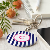 Sleutelhanger met Navy Streep Monogram (Zijkant)