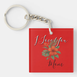 Sleutelhanger met oranje bloemen - Ik hou van je m
