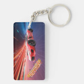 Sleutelhanger met raceauto in luxe rode sportwagen (achterkant)