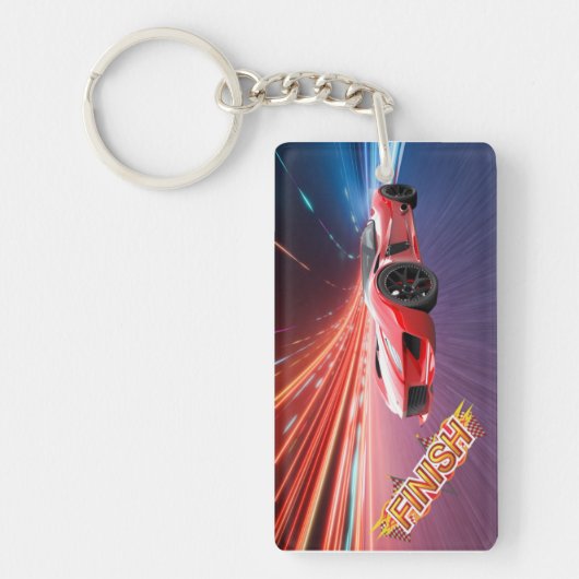 Sleutelhanger met raceauto in luxe rode sportwagen (Voorkant)