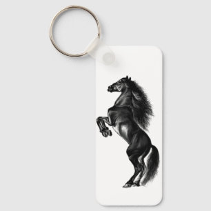 Sleutelhanger met rechtop zwarte wilde paarden - S