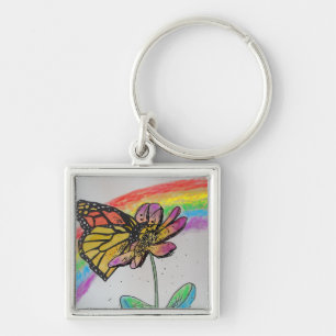 Sleutelhanger met regenboog Monarch vlinder schild