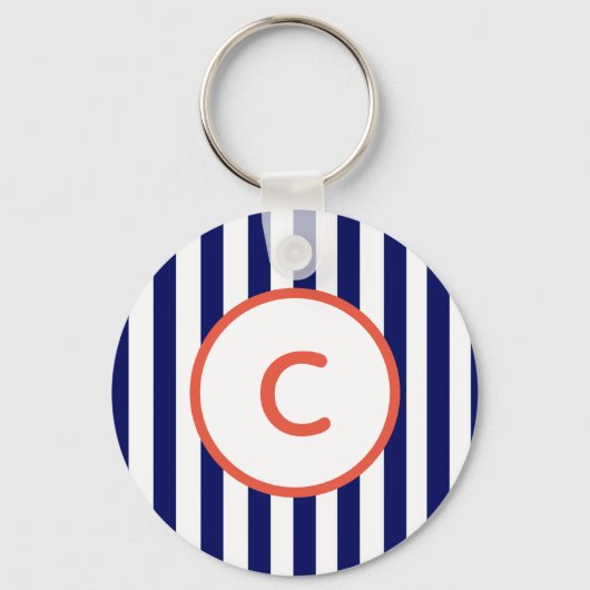 Sleutelhanger met streepmotief en monogram Navy (Voorkant)