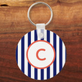 Sleutelhanger met streepmotief en monogram Navy (Voorkant)