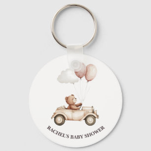 Sleutelhanger met vintage teddybeer auto baby show