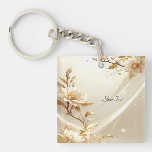 Sleutelhanger met witte en gouden bloemen (Voorkant)