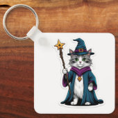 Sleutelhanger Mini tovenaar kat met magische staf (Voorkant)