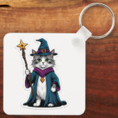 Sleutelhanger Mini tovenaar kat met magische staf (Achterkant)