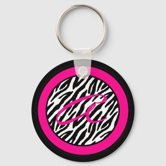 Sleutelhanger Monogram Hot Pink Zebra Dierlijk afd (Voorkant)