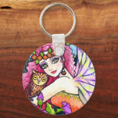 Sleutelhanger Owl Flower Fairy Fantasy door Ann Ho (Voorkant)