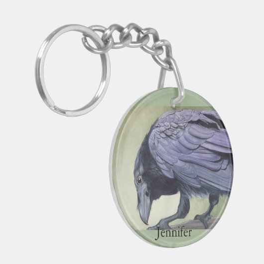 Sleutelhanger Raven Custom Name Corbie 2 Side Crow (Voorkant Links)