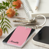 Sleutelhanger, rechthoekige dubbelzijdige roze str sleutelhanger (Voorkant Rechts)