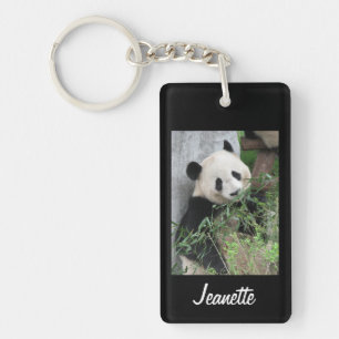 Sleutelhanger, rechthoekige panda op zwarte achter sleutelhanger