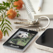 Sleutelhanger, rechthoekige panda op zwarte achter sleutelhanger (Voorkant Rechts)