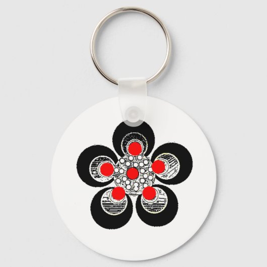 Sleutelhanger Red Silver Flower (Voorkant)