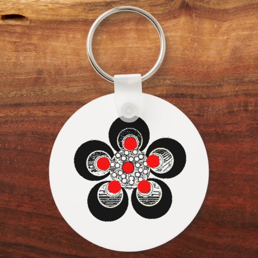 Sleutelhanger Red Silver Flower (Voorkant)