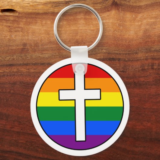 Sleutelhanger regenboogkruis (Button stijl) (Voorkant)