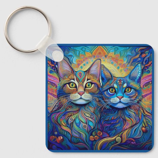 SLEUTELHANGER - Retro Psychedelic Cats (Voorkant)