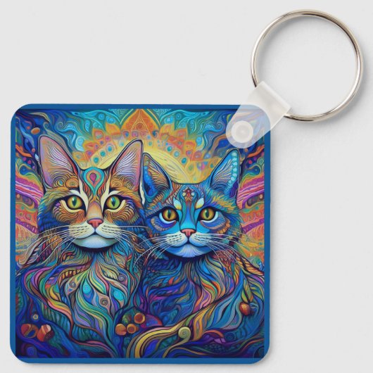 SLEUTELHANGER - Retro Psychedelic Cats (Achterkant)