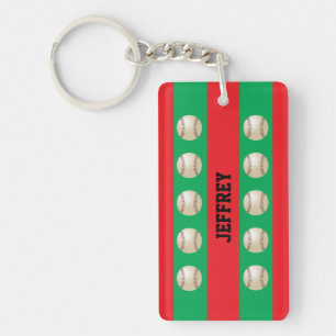 Sleutelhanger, rood en groen, honkbal kerst, kerst sleutelhanger