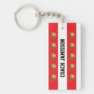 Sleutelhanger, rood en wit voor Basketball Coach, Sleutelhanger