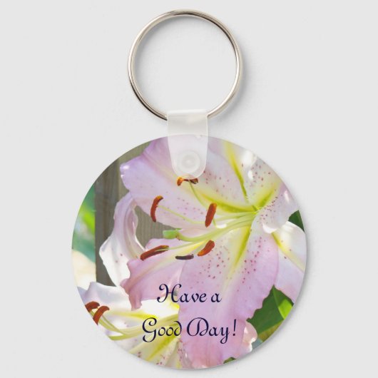Sleutelhanger Roze Lelie Bloemen 'Fijne Dag!' (Voorkant)