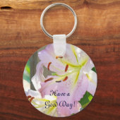 Sleutelhanger Roze Lelie Bloemen 'Fijne Dag!' (Voorkant)