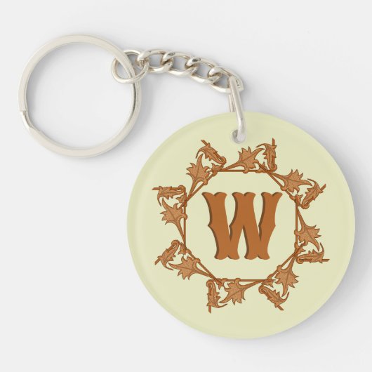 Sleutelhanger - Ruw IJzerbladeren en -Initiaal (Voorkant)