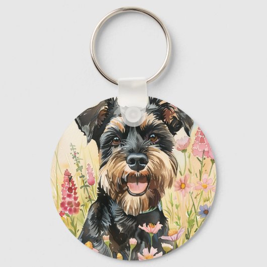 Sleutelhanger – Schnauzer Watercolor Hondenbedel (Voorkant)