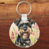 Sleutelhanger – Schnauzer Watercolor Hondenbedel (Voorkant)