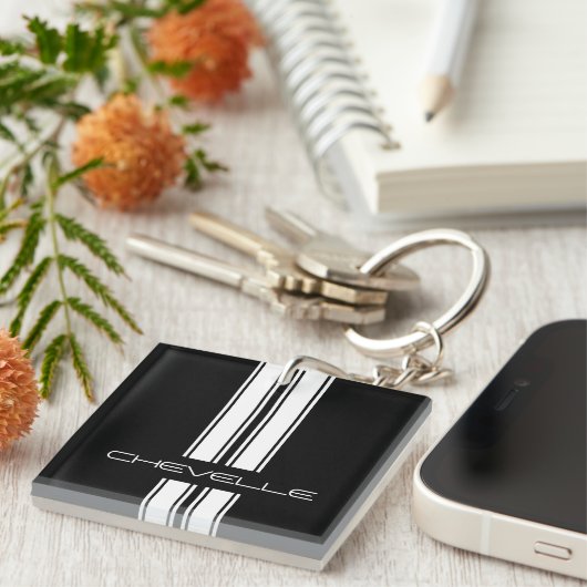 Sleutelhanger - Stripes Chevelle - zwart/wit duo (Voorkant Rechts)