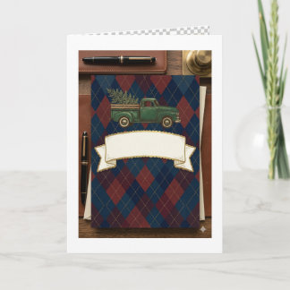 Sleutelhanger Vaderdag - Argyle geruit Navy & Goud Kaart