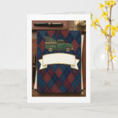 Sleutelhanger Vaderdag - Argyle geruit Navy & Goud Kaart (Gele Bloem)