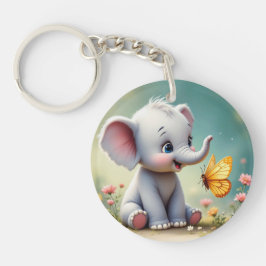 Sleutelhanger van acryl met cartoonelefant en vlin