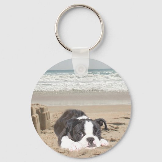 Sleutelhanger van Boston Terrier Sandcastles (Voorkant)