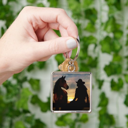 Sleutelhanger van Cowgirl en paarden (Hand)