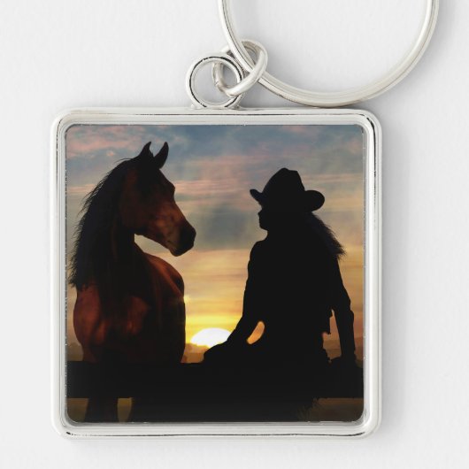 Sleutelhanger van Cowgirl en paarden (Voorkant)