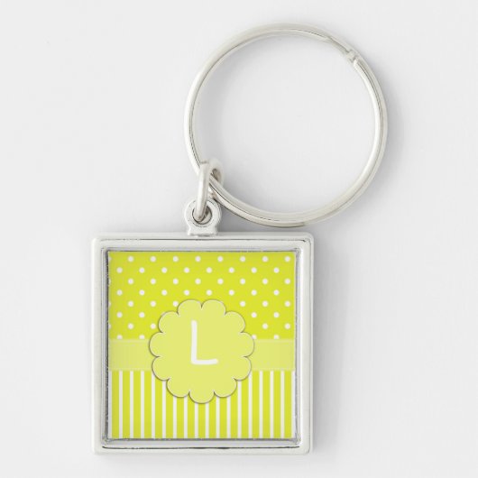 Sleutelhanger van de Gele Polka Dot en Stripes Mon (Voorkant)