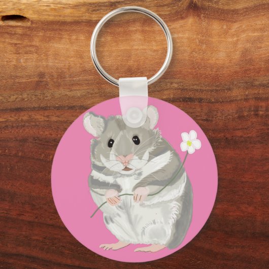 Sleutelhanger van grijze en witte hamster (Voorkant)