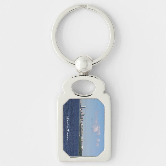 Sleutelhanger van metaal met skyline van Milwaukee (Voorkant)