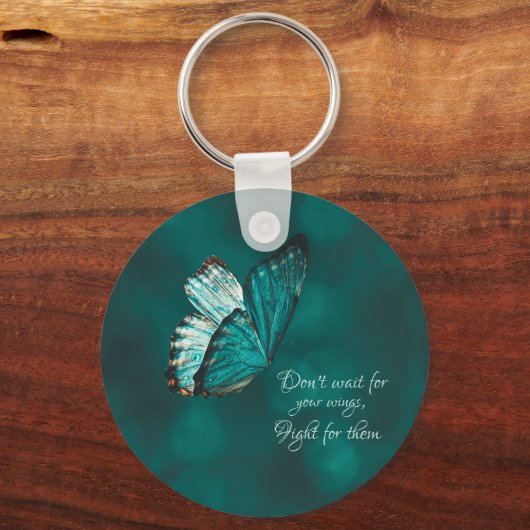 Sleutelhanger van Turquoise en zwarte vlinder (Voorkant)