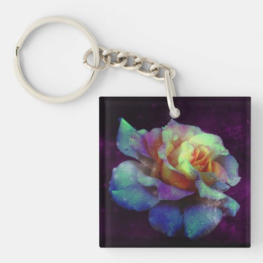 Sleutelhanger van Turquoise, Violet en Yellow Rose (Voorkant)