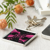 sleutelhanger van zwarte en roze fractale vlinder (Zijkant)